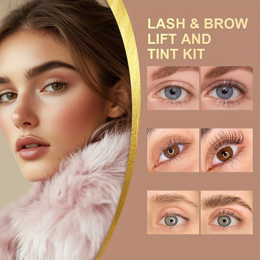 Lash Lift Kit & Brow Lamination Tint Set, 2-in-1 Eyelash Perm & Eyebrow Lamination with Black Brown Tint Dye