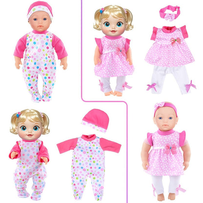 10-Set Baby Doll Clothes for 10 12 14 Inch Dolls, Variety Fashion Outfits Set, Safe Fabric, Easy On Off