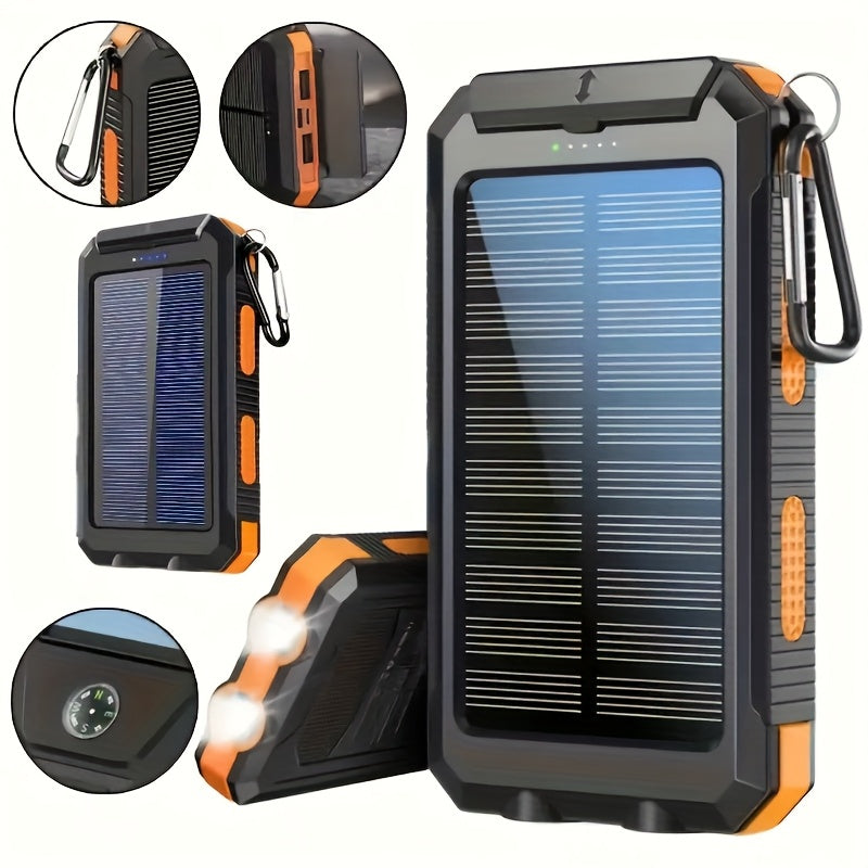 Power Bank Solar 38800mAh with QC3.0, USB-C, Dual USB Outputs, LED Flashlight and Compass for Outdoor Use