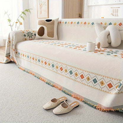 Sofa Cover Bohemian Embroidered Chenille Knit Throw with No Padding in Four Sizes and Five Colors