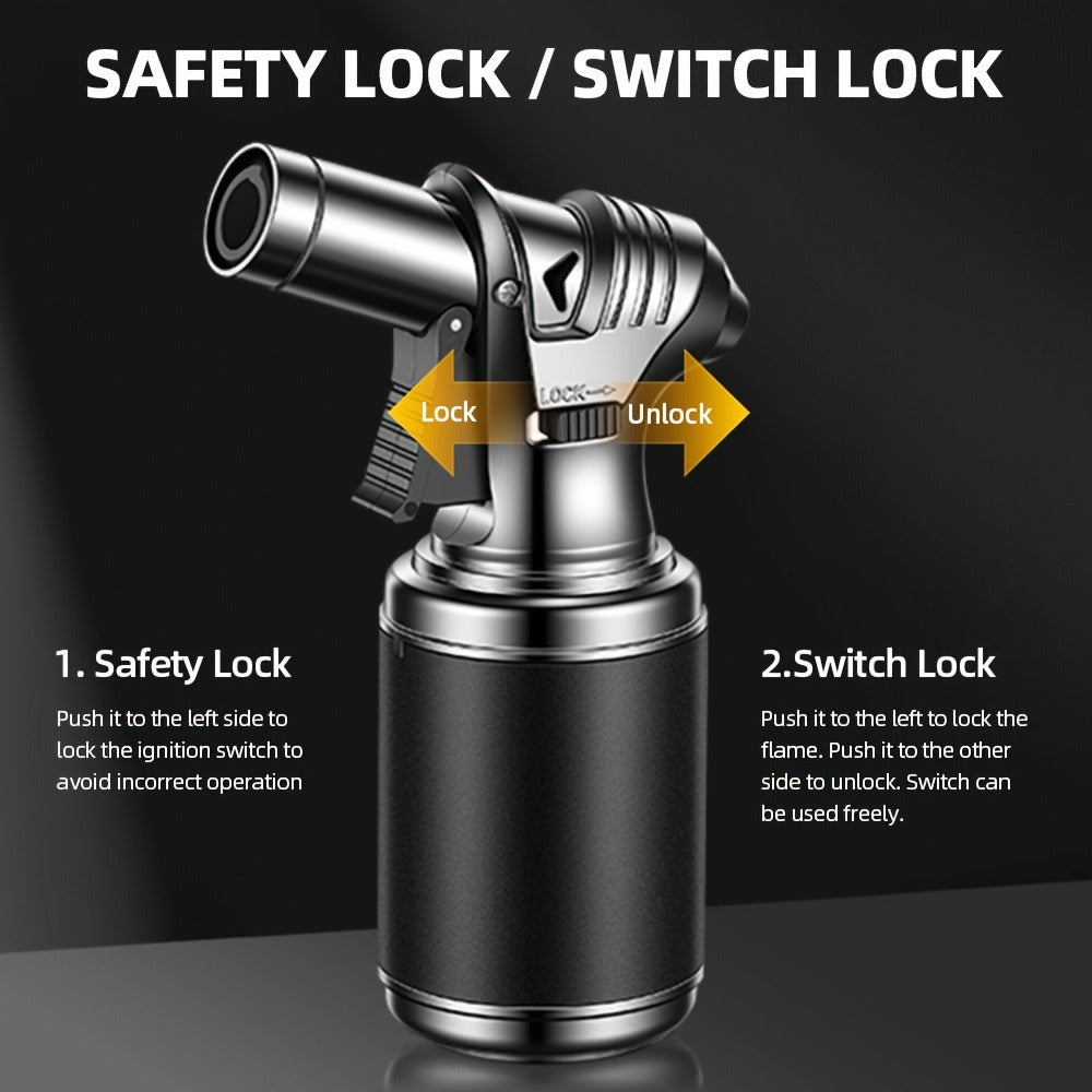 Big Tank Kitchen Butane Torch Lighter Adjustable Flame & Safety Lock - Refillable Blow Torch with Refill Adapters for Creme Brulee