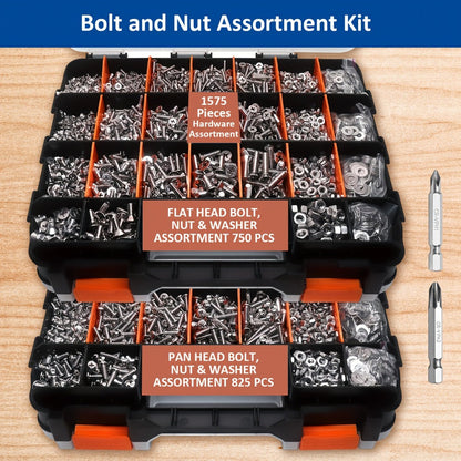 1575pcs 304 Stainless Steel Nuts and Bolts Assortment Kit for Entryways, Bedrooms and Living Spaces