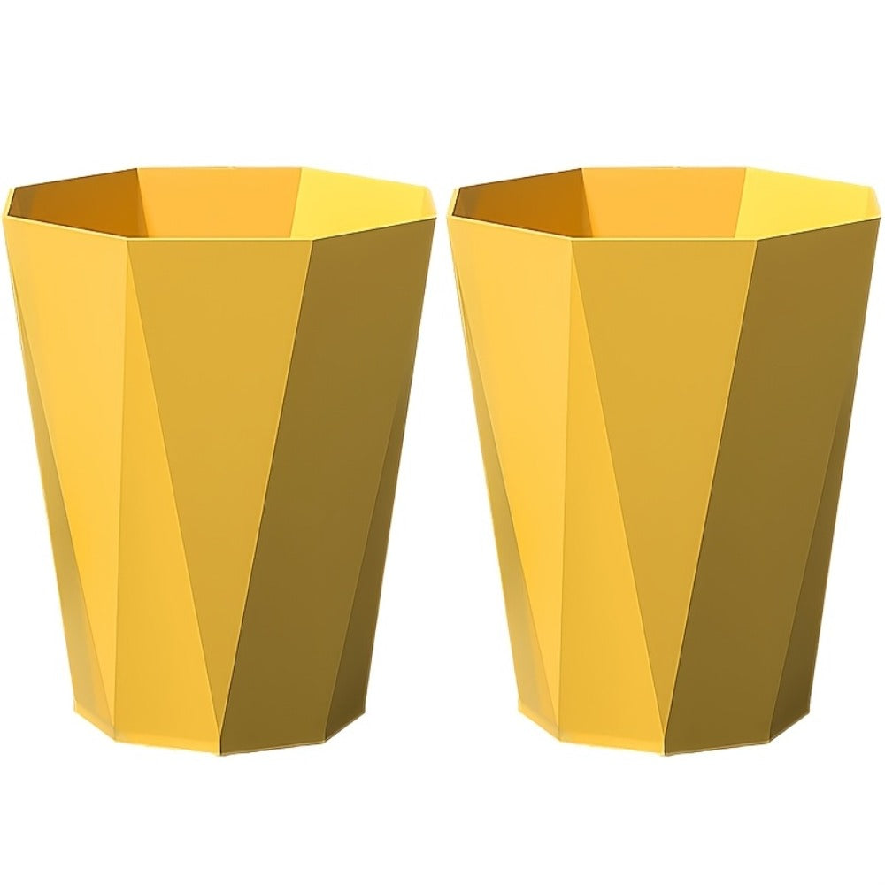 Trash Can 2 Pack Nordic Octagonal Wastebasket – Small Open Top Geometric Plastic Waste Bin with Brushed Finish for Bathroom