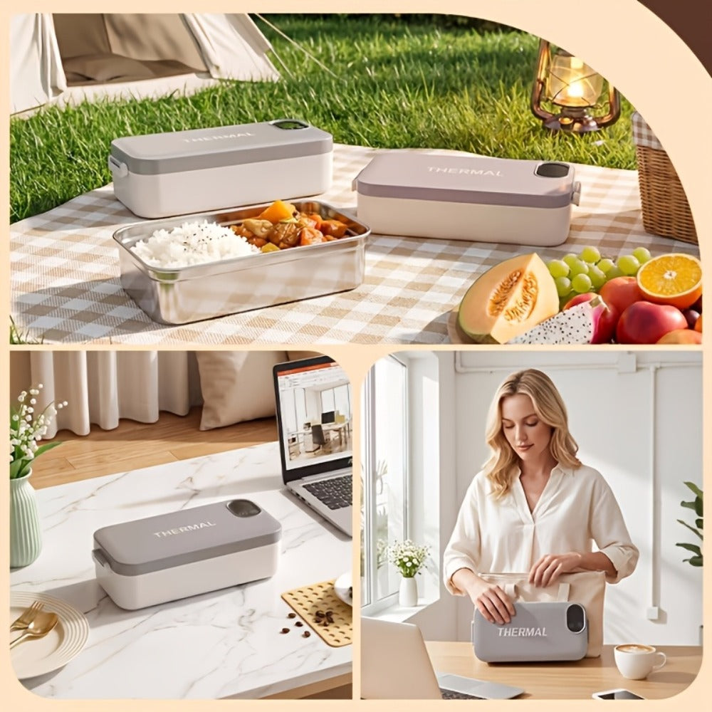 Electric Lunch Box Food Heater 3-in-1 USB Heated Bento Box, Stainless Steel Portable Warming Lunch Box with Adjustable Temperature