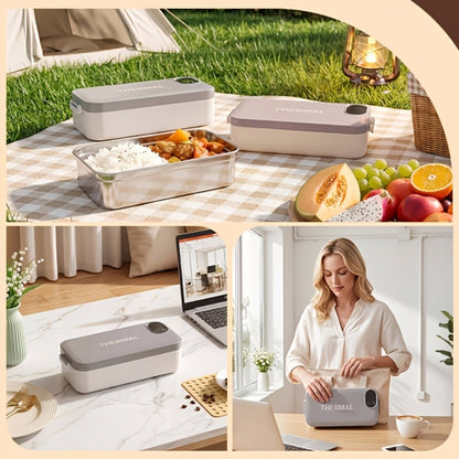 Electric Lunch Box Food Heater 3-in-1 USB Heated Bento Box, Stainless Steel Portable Warming Lunch Box with Adjustable Temperature