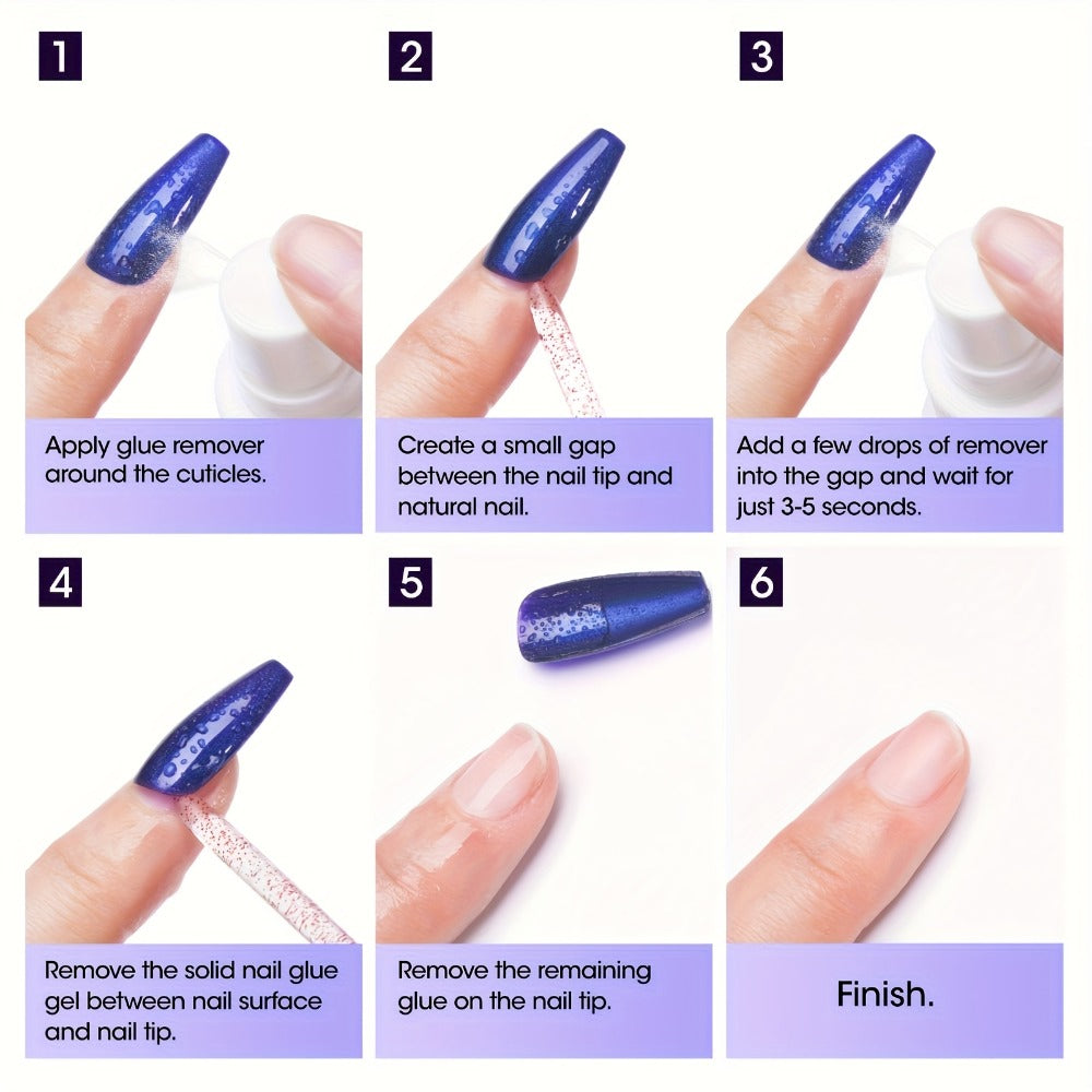 Press-On Nail Glue Gel Kit 30g with UV Lamp – Strong Long-Lasting Solid Nail Glue, 60ml Remover & Buffer for False Nails