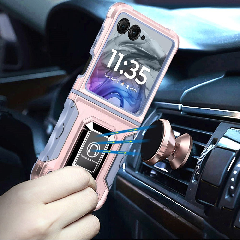 Phone Case Metal Ring Kickstand with TPU and PC Shell for Motorola Razr 2024 in Eight Colors