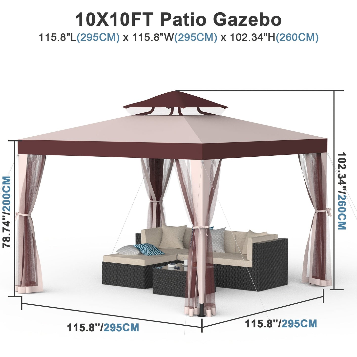 Gazebo with Mosquito Netting Steel Frame, Backyard Garden BBQ Party for Grilling, Camping and Outdoor Meals