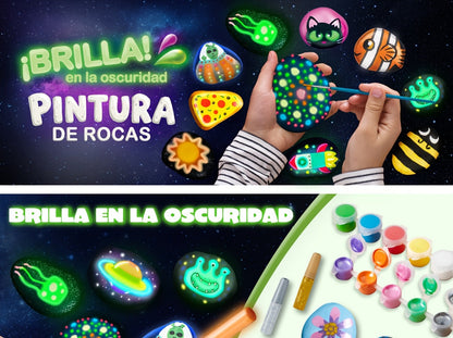Glow Rock Painting Craft Kit with 10 Rocks, Paints, Brushes, Gems and Stickers in One- or Two-Pack Options