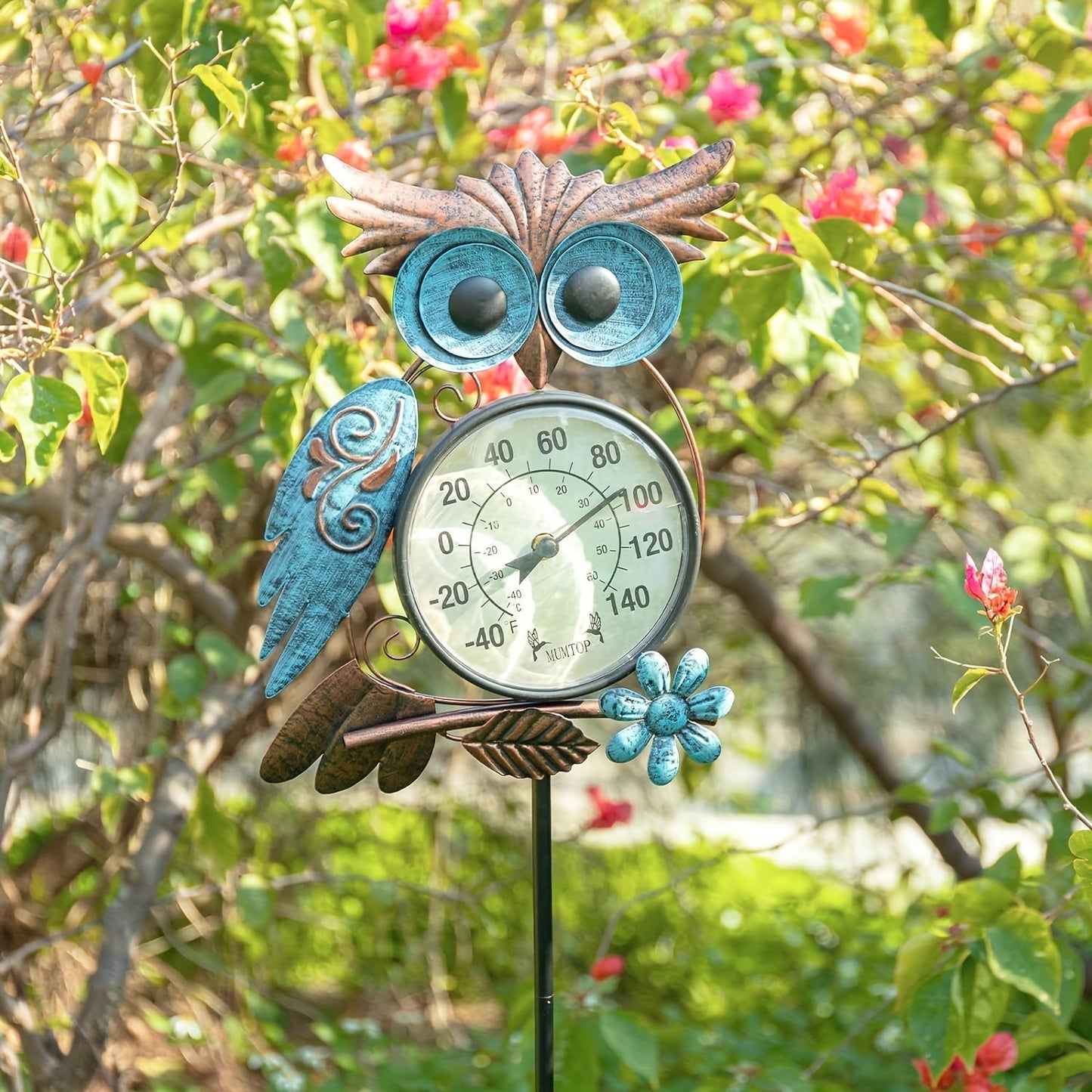 Garden Stake Thermometer 42 Inch Metal Owl Outdoor Wall Thermometer IPX4 Waterproof Patio Yard Decor Art Stake