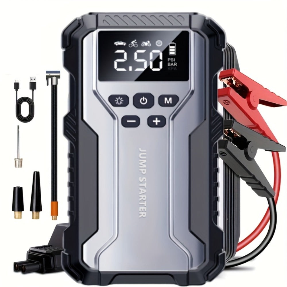 Upgraded 7-in-1 Portable Car Jump Starter – Multifunctional Emergency Battery Booster for 12V Vehicles Up to 2.64gal Gas / 2.38gal Diesel