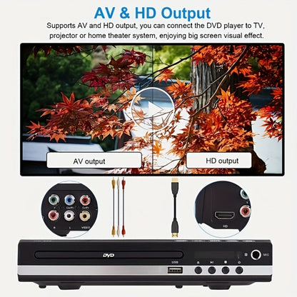 Black Karaoke DVD Player with Dual Microphone Inputs, USB Port, AV and HD Outputs, Remote Control and RCA Cable