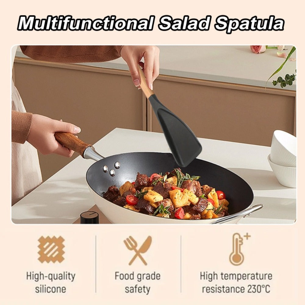 Silicone Kitchen Utensil Set 2/4 Pcs, 12-Inch Wood Handle Cooking Tools with Stay-Cool Grip for Frying