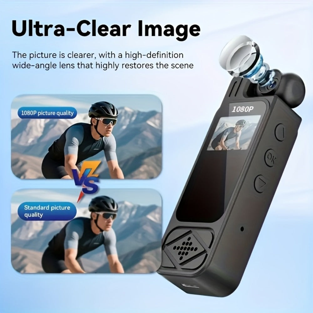 1080P Body Camera 180° Rotating Lens Portable Handheld Camcorder, USB Rechargeable, Compact Video Recorder for Vlogging Travel Meetings