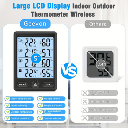 Indoor Outdoor Thermometer Wireless with 3 Remote Sensors - Digital Hygrometer Temperature Humidity Monitor