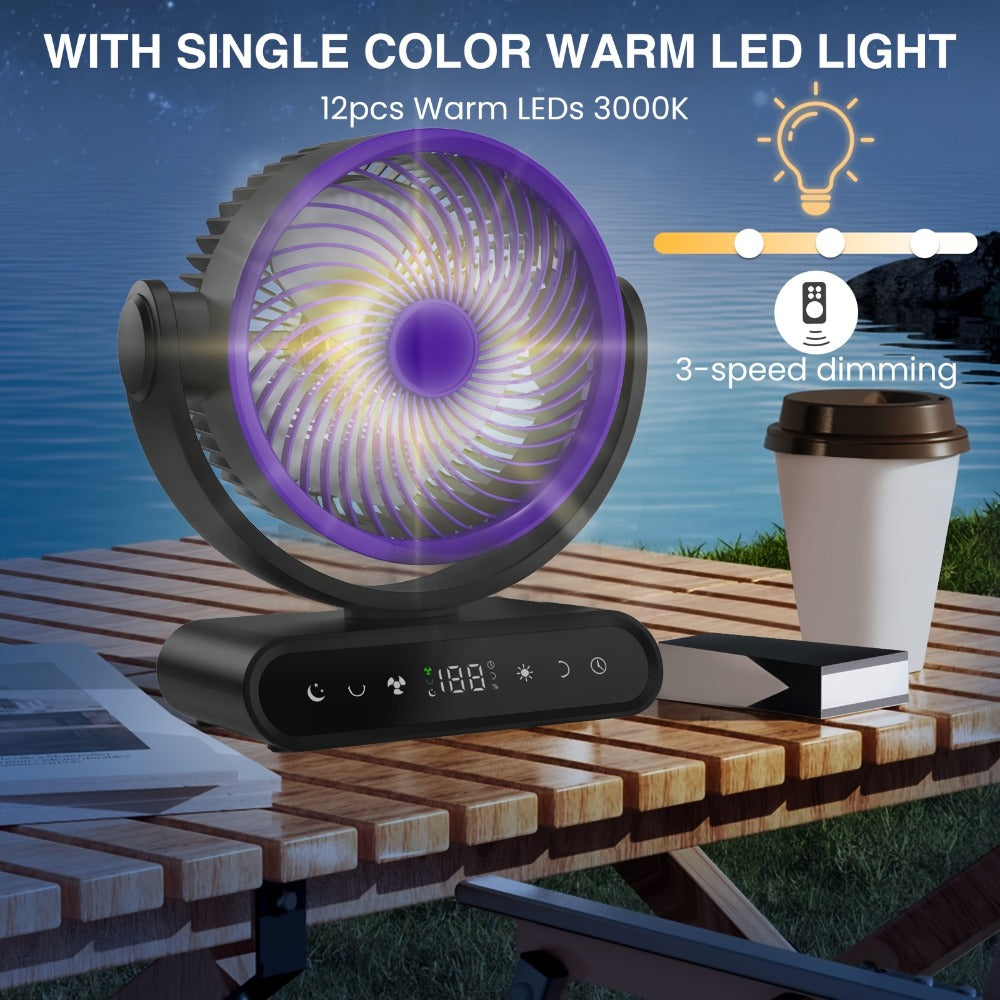Camping Fan with LED Light Battery Powered 20000mAh 40000mAh 9-Inch 5-Speed Remote Control for Entryways, Bedrooms and Living Spaces