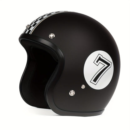 Motorcycle Helmet 3/4 Open-Face Design in Six Graphic Styles, S-XL Sizes with Front Snap Hardware and Padded Liner