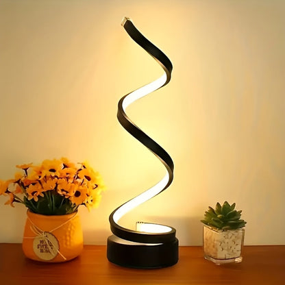 Dimmable Spiral Table Lamp with Touch Control & USB-C Charging Port, 3-Way Brightness Bedside Nightstand Lamp