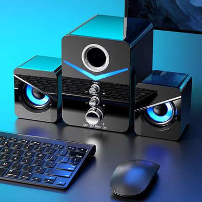 USB Powered Computer Speakers with Subwoofer, 3.5mm Aux Wired Desktop PC Laptop Speaker System, Dual 2" Tweeter + 3" Subwoofer