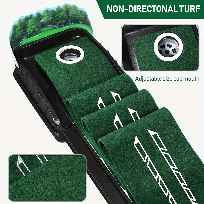 Golf Putting Mat with Automatic Ball Return – 3/5/7 ft Indoor Outdoor Putting Green | Professional Practice Turf with Ball Collector