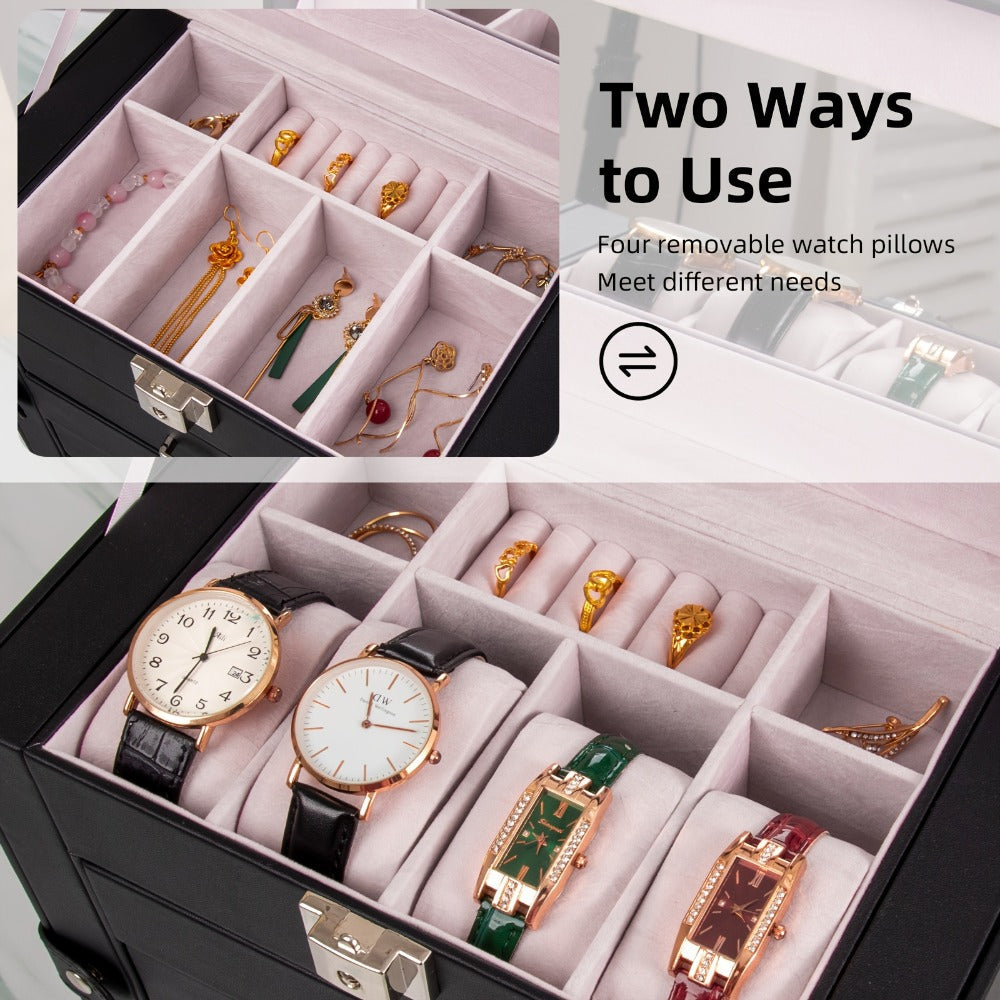 Jewelry Box, Five-Tier PU-Leather Organizer with Built-In Mirror, Key Lock and Three Color Options