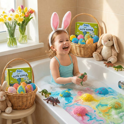 Dinosaur Egg Bath Bombs with Surprise Inside 9 Pack – Kids Fizzy Bath Balls with Hidden Dinosaur Toy