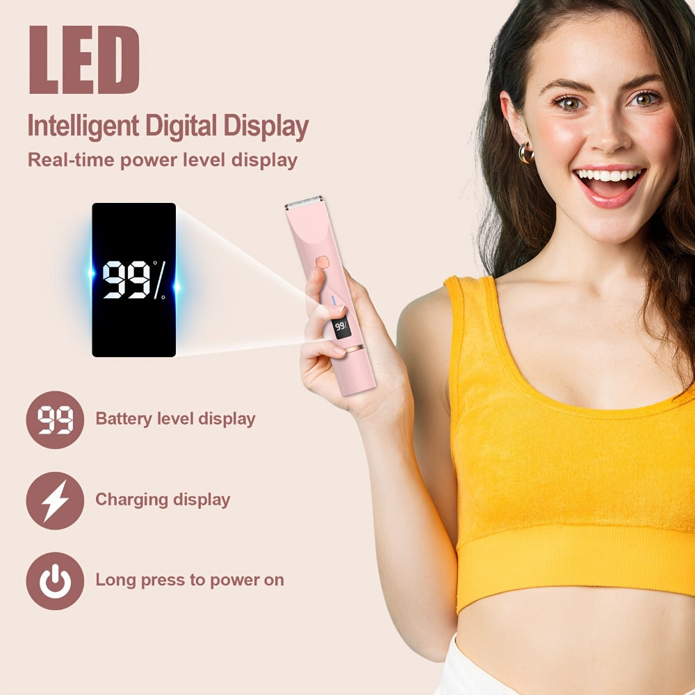 Electric Shaver 2-in-1 Dual-Head Bikini Trimmer with Digital Battery Display and Waterproof Wet/Dry Use