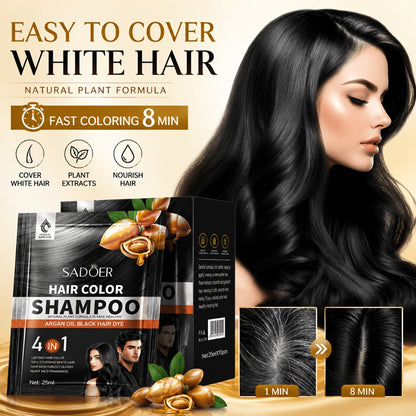 3-in-1 Hair Color Shampoo 10-Pack Single-Use Sachets Natural Dye Deep Cleansing Gel for Bath Time, Home Spa and Personal Care