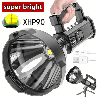 XHP90 High Power LED Flashlight USB Rechargeable Powerful Spotlight Searchlight, 4 Modes for Camping, Travel and Outdoor Use