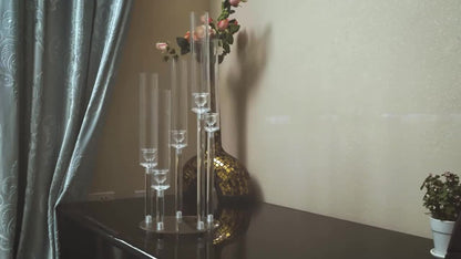 Acrylic Candelabra Candle Holder, Clear Crystal 5-Arm & 6-Arm Taper Candlestick Holders for Wedding Centerpiece