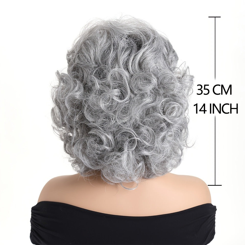 Synthetic Wig 14-Inch Short Curls with Slanted Bangs and Rose Net Cap in Three Colors for Daily Styling