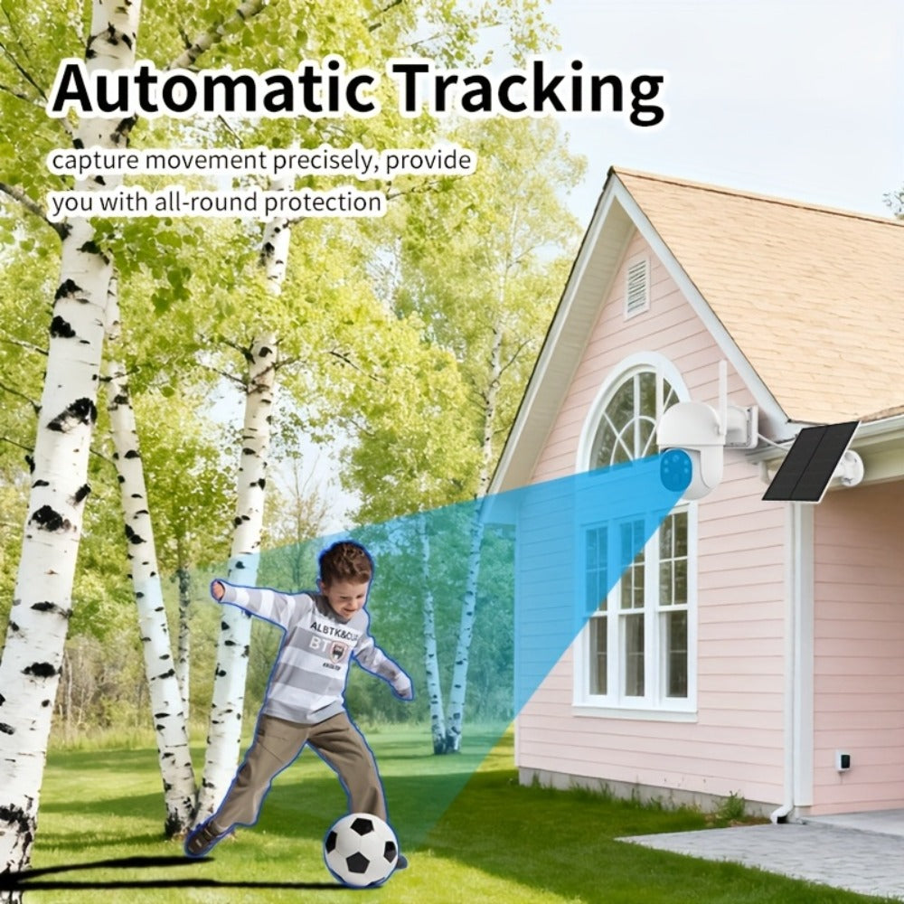 Two-Camera Solar Outdoor Security Set with Two Panels, Full-Color Night View Label and Two-Way Audio