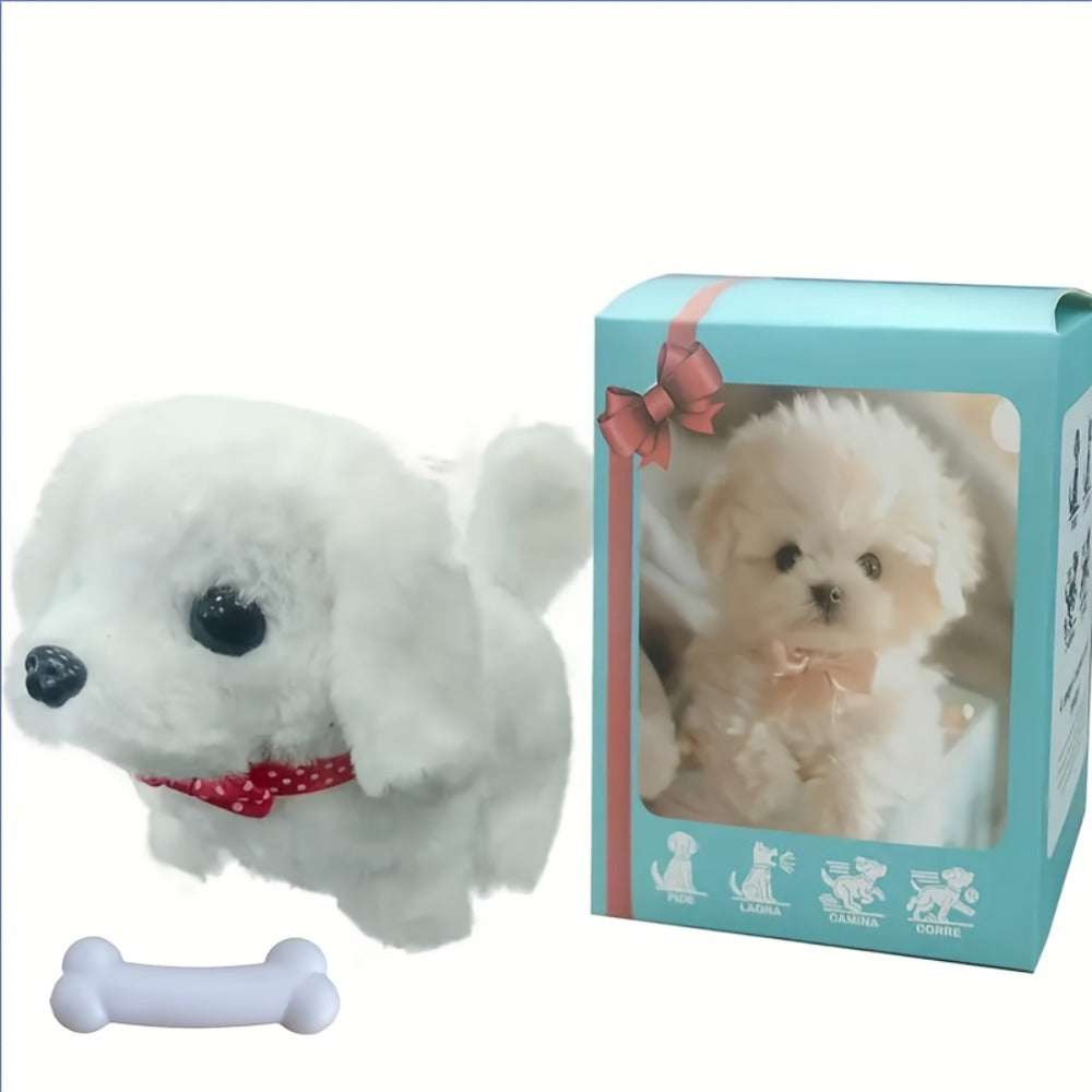 Walking Barking Robot Dog Toy for Adults Teens, Plush Biomimetic Puppy with Expressive Eyes, One-Button Control