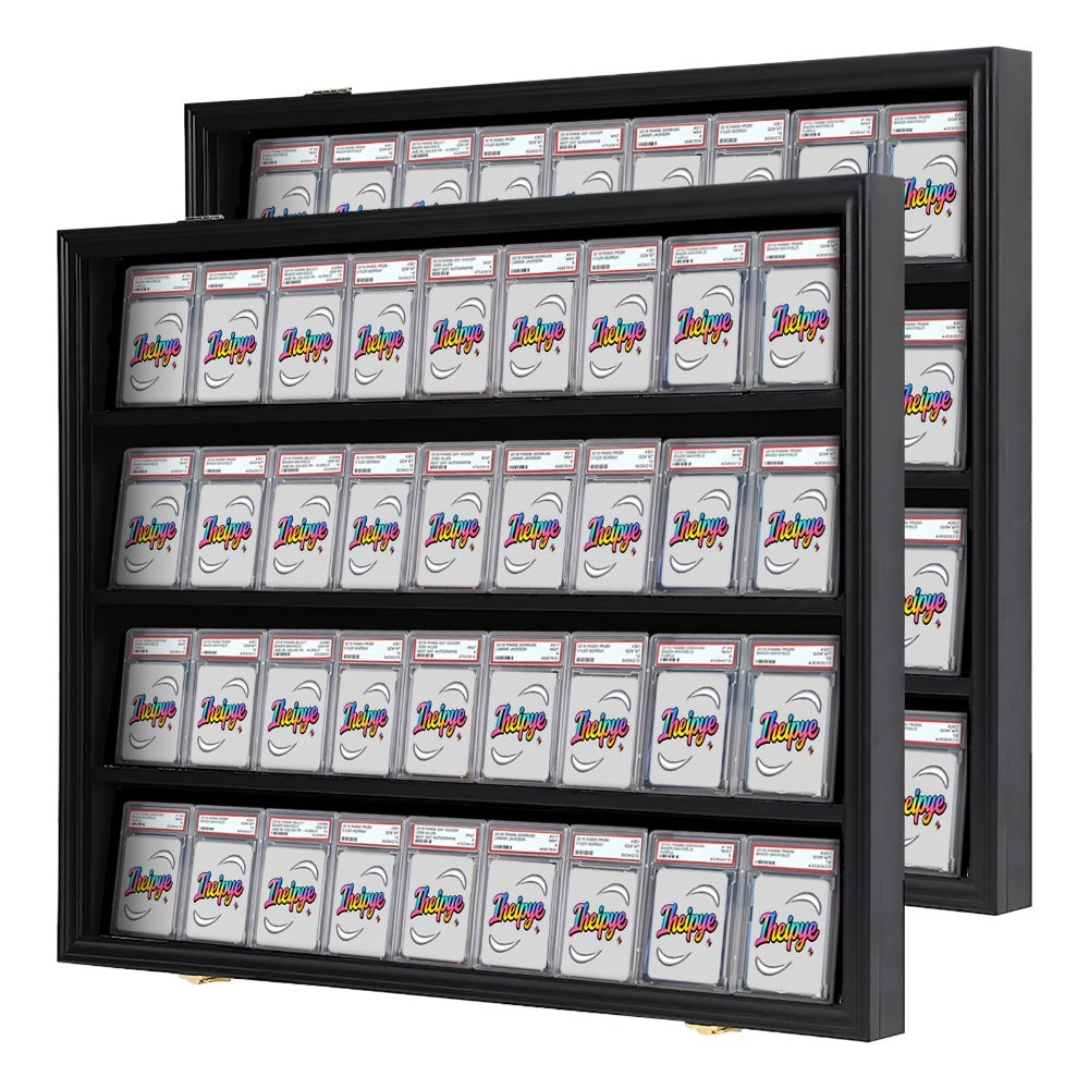 Sports Card Display Case 36 Slots Lockable Wall Frame – UV Protection Acrylic | Baseball Basketball Football Hockey Trading Cards | Black