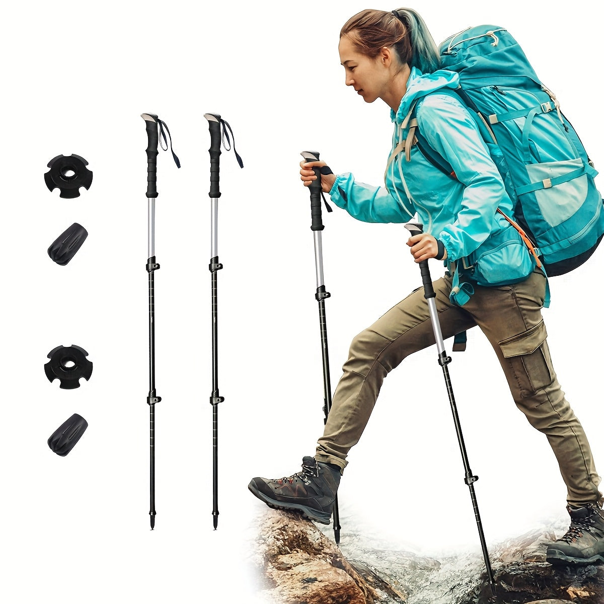 Lightweight Aluminum Trekking Poles 2pcs Telescopic Hiking Sticks Ultra Light Alloy Adjustable Walking Poles for Men Women Outdoor Hiking
