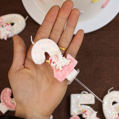 Unicorn Number Cake Topper 0-9 Birthday Party Decoration Glitter Figure Candle Topper for Entryways, Bedrooms and Living Spaces