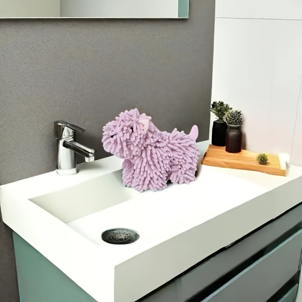 Cute Puppy Hand Towel Wall-Hanging Kitchen Bathroom Towel – Soft Absorbent Cartoon Dog Decorative Cloth 150g/㎡