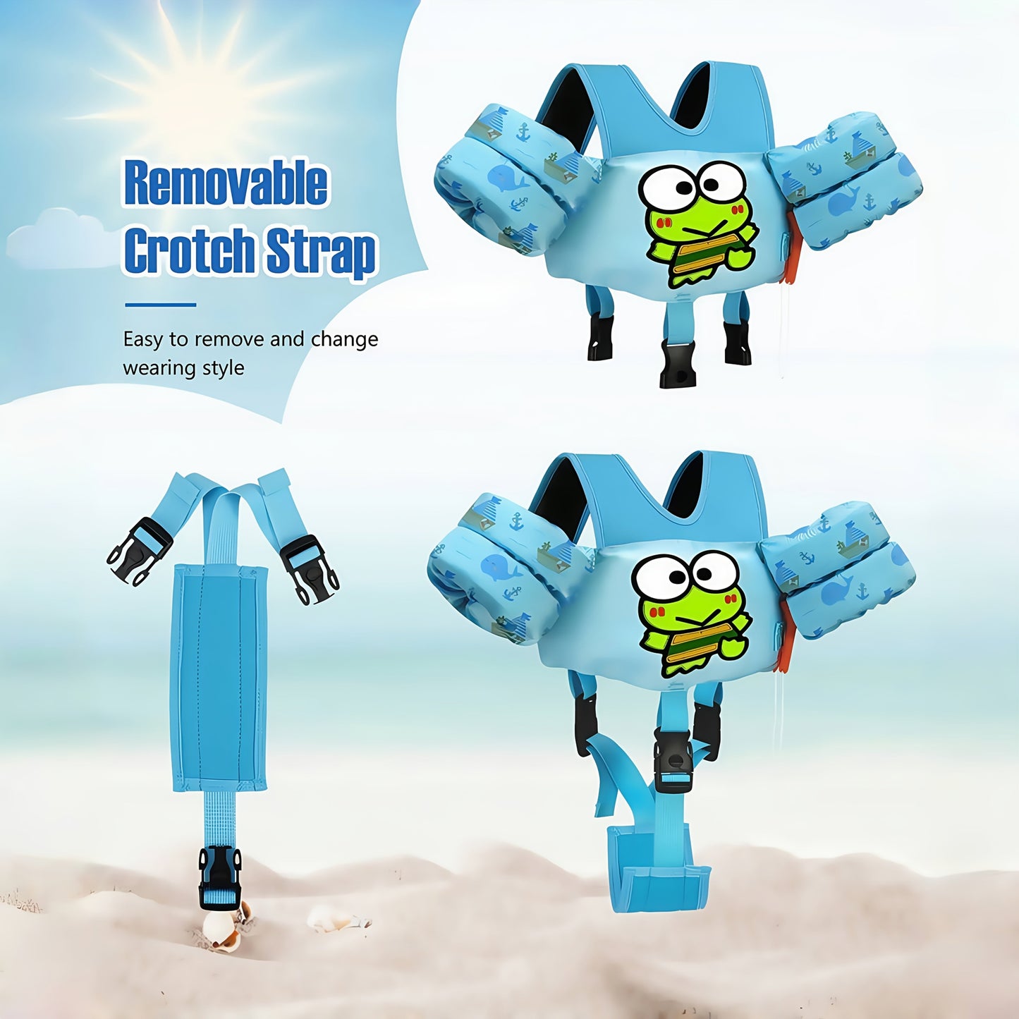 Kids Swim Vest Toddler Swimming Floatie Jacket with Adjustable Straps – Sanrio Keroppi Design, Nylon Material