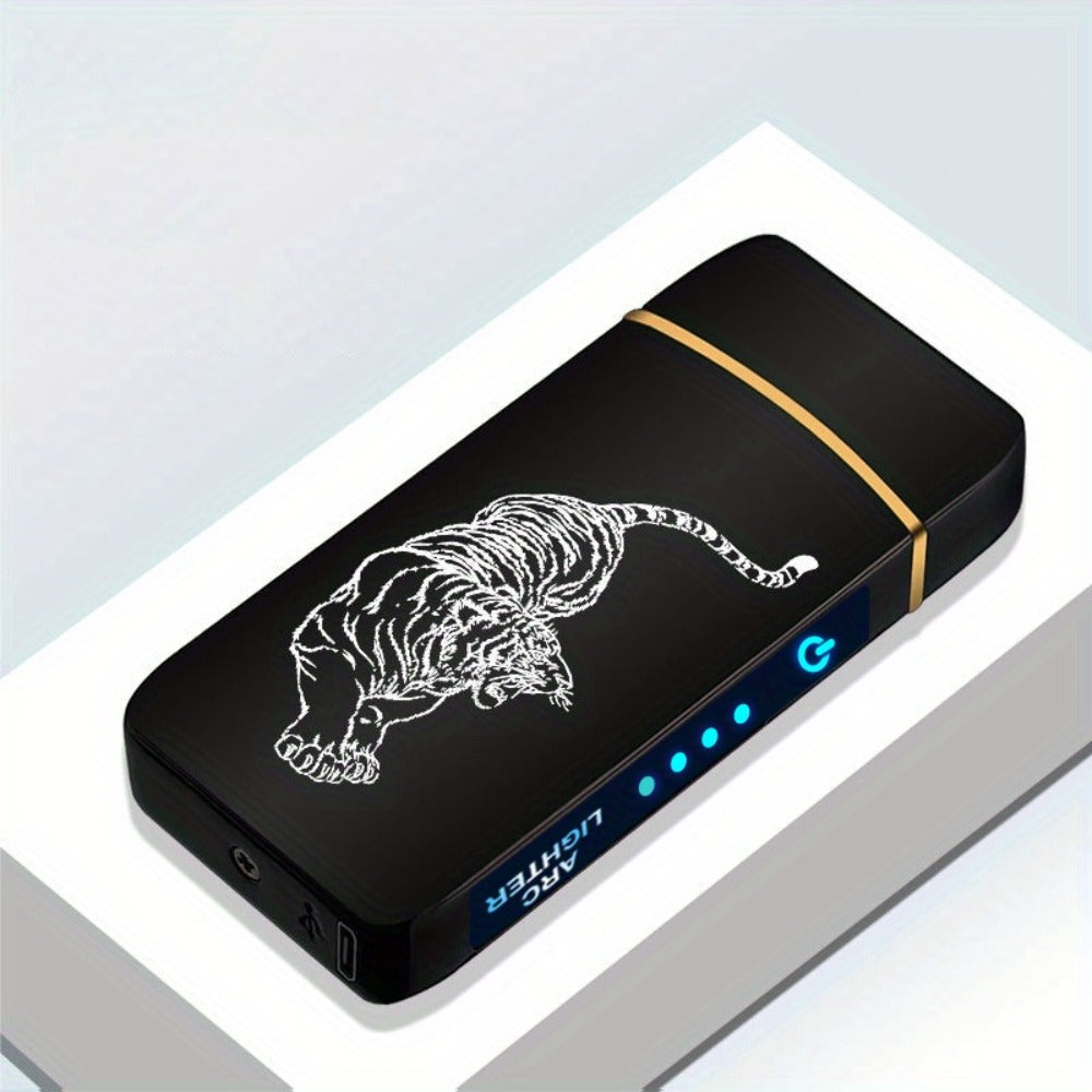 Flip-Top Dual-Arc Electric Lighter with Power Display in 12 Black or Blue Artwork Options Pictured