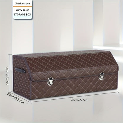 Car Trunk Organizer, Foldable PU Leather Lidded Box in Two Sizes with Lock-Style Closure and Three Color Options