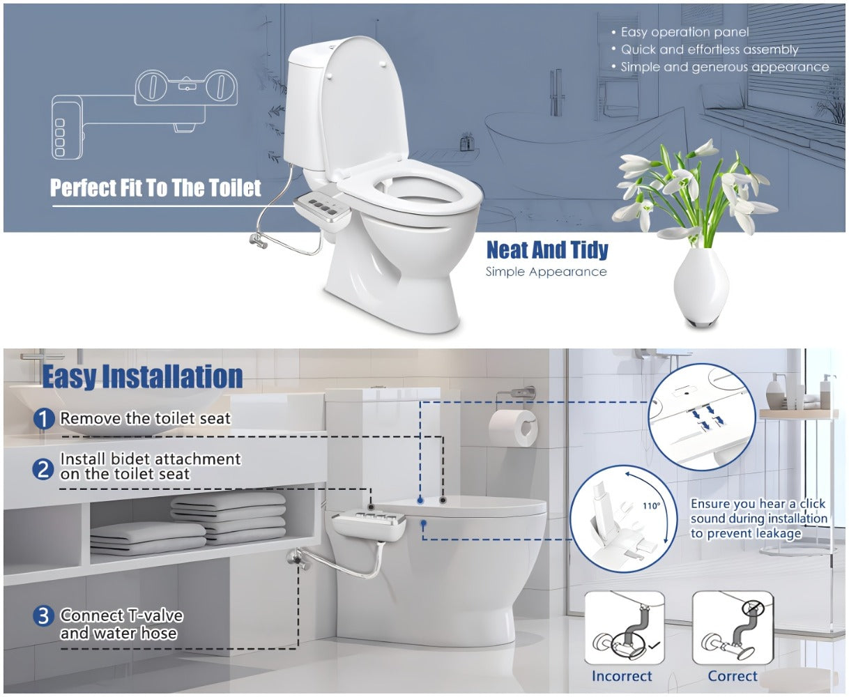 Bidet Attachment for Toilet Ultra-Slim, Non-Electric Cold Water Sprayer, Retractable Self-Cleaning Nozzle
