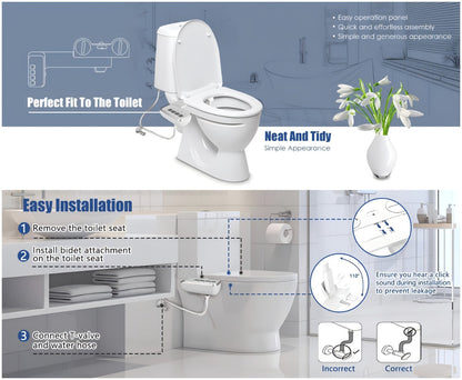 Bidet Attachment for Toilet Ultra-Slim, Non-Electric Cold Water Sprayer, Retractable Self-Cleaning Nozzle