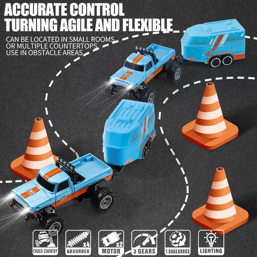 Mini RC Off-Road Truck with Trailer 1:64 Scale Die-Cast Remote Control Car with the Listed Color, Size or Set Options for Everyday Use