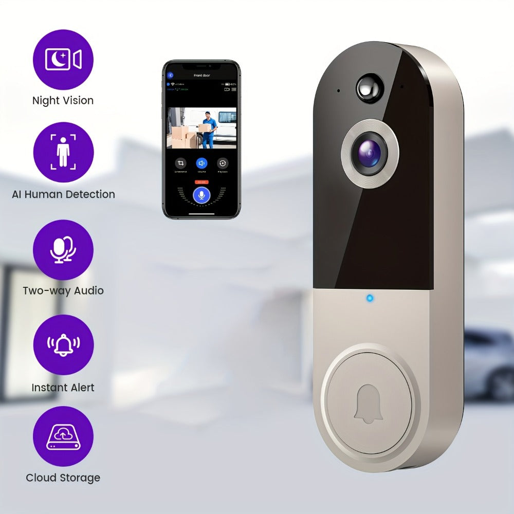 Wireless Video Doorbell Camera 1440P WiFi | AI Snapshot Night Vision Two-Way Intercom Rechargeable Battery | Photo Video Local Storage Smart