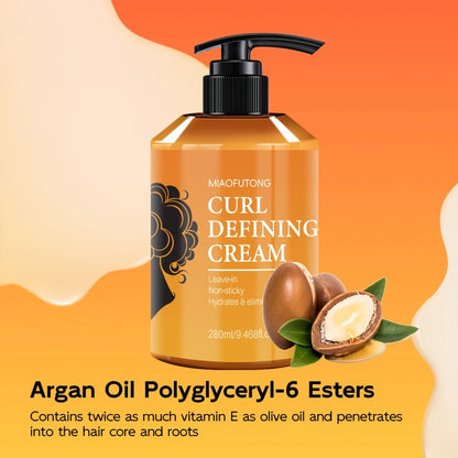 280ml Argan-Oil Curl Defining Cream in Pump Bottle for Leave-In Styling of Wavy, Curly and Coily Hair