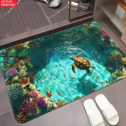 Sea Turtle Illusion Floor Mat with Tropical Reef Print in 15.75 x 23.62 or 19.68 x 31.49-Inch Sizes