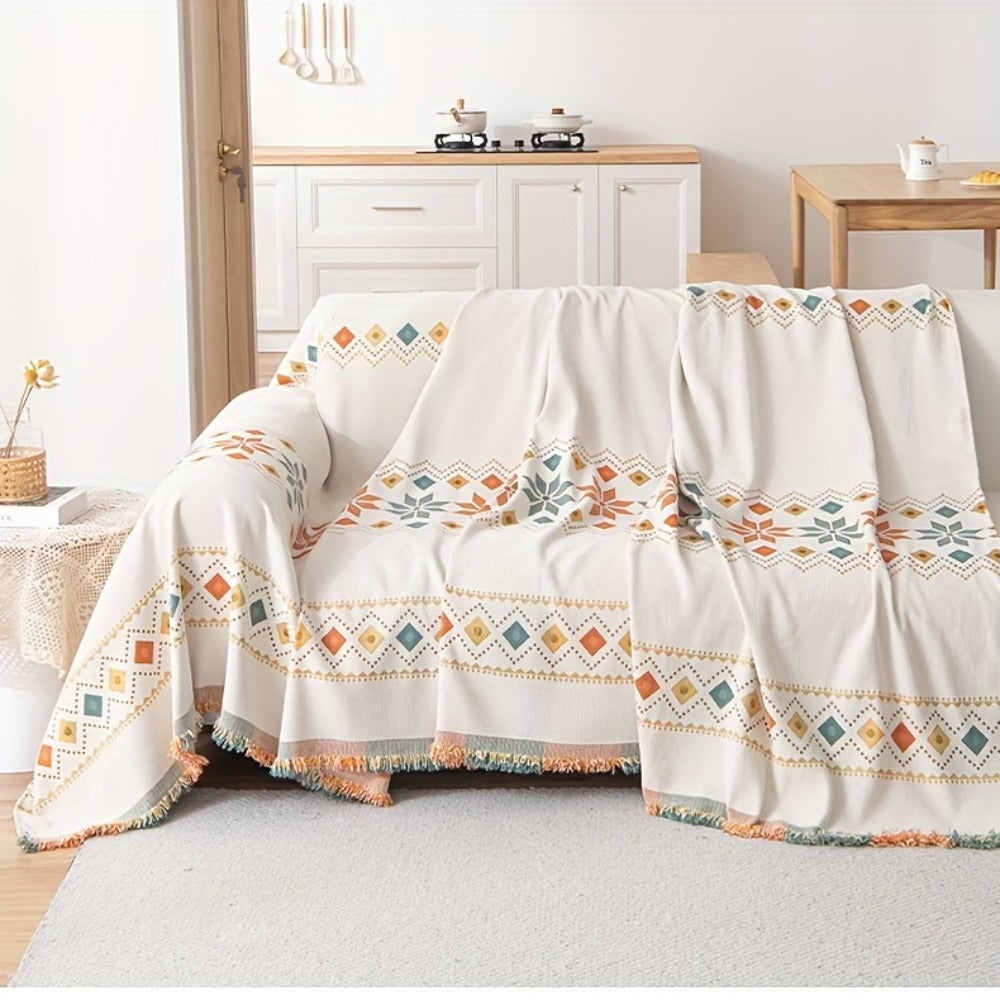 Sofa Cover Bohemian Embroidered Chenille Knit Throw with No Padding in Four Sizes and Five Colors