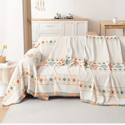 Sofa Cover Bohemian Embroidered Chenille Knit Throw with No Padding in Four Sizes and Five Colors