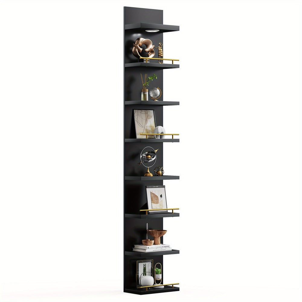 Floating Wall Shelves with LED Light - 6 & 8 Tier Wall Mounted Display Shelf Unit with Anti-Slip Rails for Bedroom