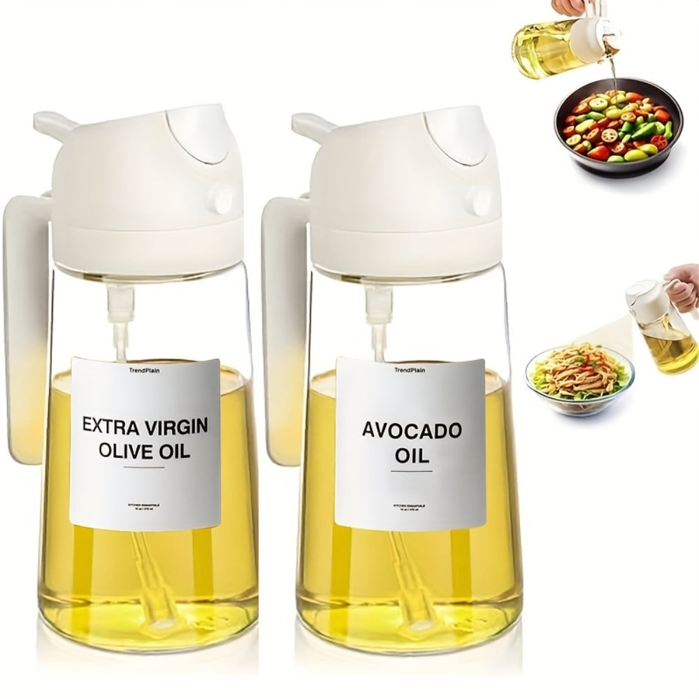 Glass Olive Oil Dispenser Bottle Set of 2 – 16oz 480ml Dual Drizzle & Spray Function, Light-Blocking Design for Fresh Oil